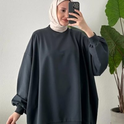 سویشرت زنانه بلند و گشاد مدل 3044 - راحت و اسپرت - دودی