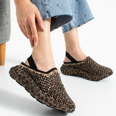 صندل زنانه ARLİX مشکی با جزئیات سنگی - Leopar