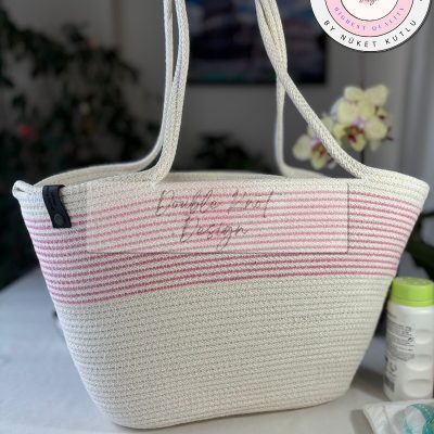 کیف مراقبت از نوزاد بافته شده از جوت و حصیر - هدیه ای شیک برای مادران - Beyaz-bebe pembe