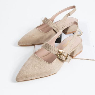 کفش زنانه یولاندا مدل قهوه ای جیر با دو بند و پاشنه کوتاه - BEJ SÜET