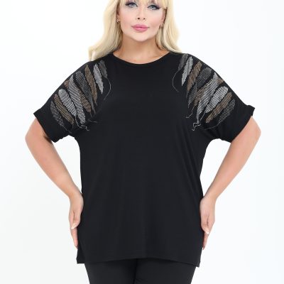 بلوز یارسال با سنگ‌دوزی روی شانه - کیفیت درجه یک بامبو سایز M تا 6XL - Siyah2