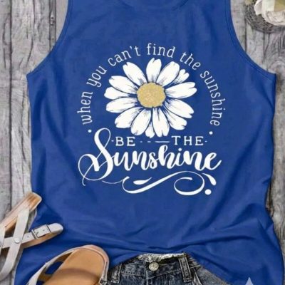 BE THE SUNSHİNE زنانه پنبه‌ای بدون آستین تی شرت تابستانی - Saksmavi