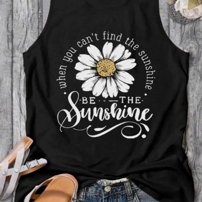 زنانه پنبه‌ای بدون آستین تیشرت تابستانی - مشکی BE THE SUNSHİNE