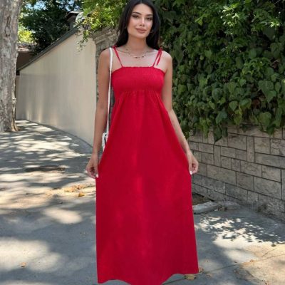 لباس مجلسی زنانه شیک با پارچه ساتن و دوخت دقت بالا - قرمز