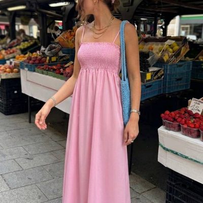 لباس مجلسی زنانه شیک با پارچه ساتن و دوخت دقت بالا - Şeker Pembe