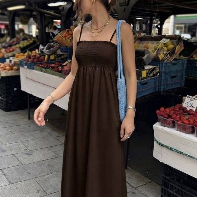 لباس مجلسی زنانه شیک با پارچه ساتن و دوخت دقت بالا - Acı Kahve