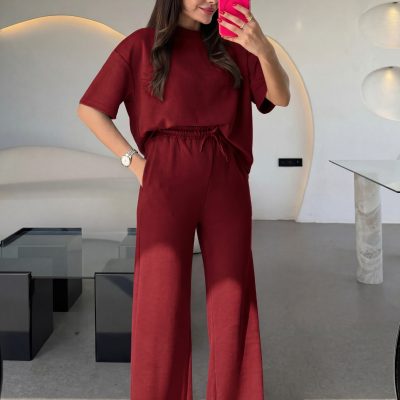 ست تاپ و شلوار زنانه مدل تابستانه ترند - شرابی