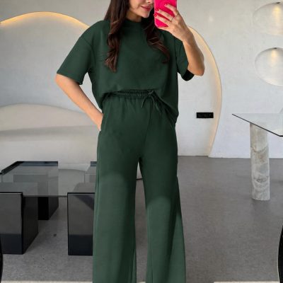 ست تاپ و شلوار زنانه مدل تابستانه ترند - Koyu Yeşil
