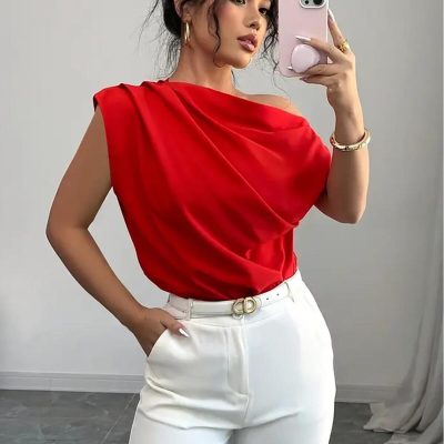 بلوز زنانه سندی آستین بلند با جزئیات سینه و بند 0068 Peri Tower