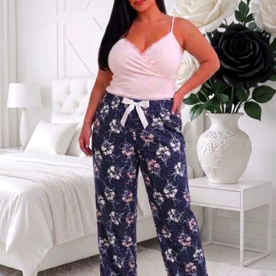 شلوار پیژامه مردانه ویسکون باتال سایز بزرگ مدل 6020 - Lacivert Çiçek