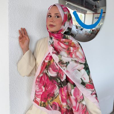 شال زنانه پنبه‌ای طرح قومی ایلهام سری مشکی و طوسی گرادیان ps136 - Fuşya-Pudra