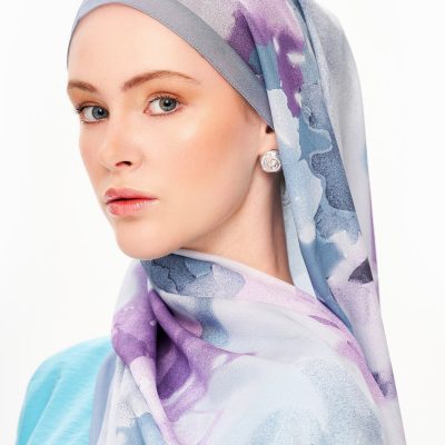 شال طرح دار فرانسوی Brume d’Amour ابریشم نرم سبز - یاسی