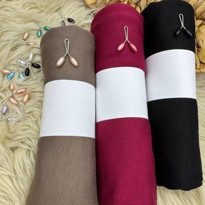 ست ۳ عددی شال پنبه‌ای - Bordo-Siyah-Açık kahverengi