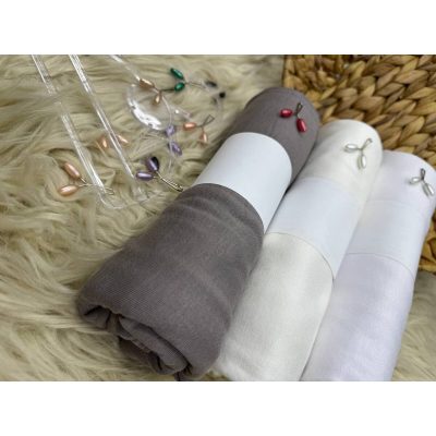 ست ۳ عددی شال پنبه‌ای - Beyaz-Ekur koyu Gri