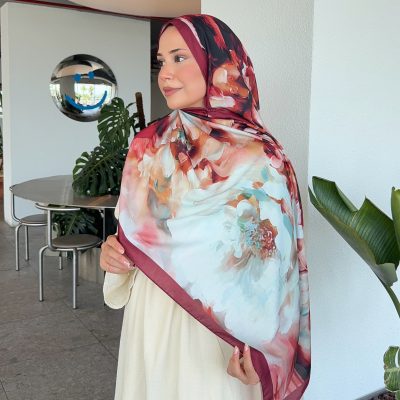 Desenli Pamuk Soft Şal Mena Serisi Bordo Mavi ps94