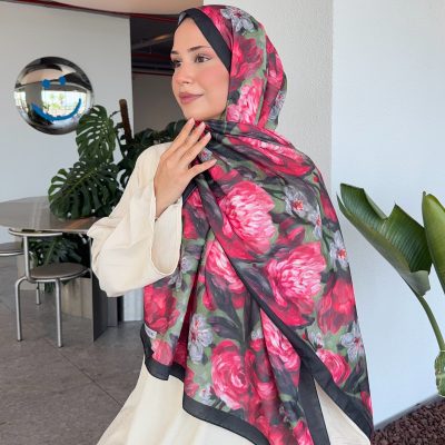 Desenli Pamuk Soft Şal Mena Serisi Kırmızı Siyah ps89