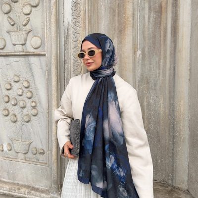 شال زنانه طرح دار بامبو کراش تو دوربان - Lacivert-siyah