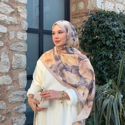 شال زنانه طرح دار بامبو کراش تو دوربان - Bej-Gül