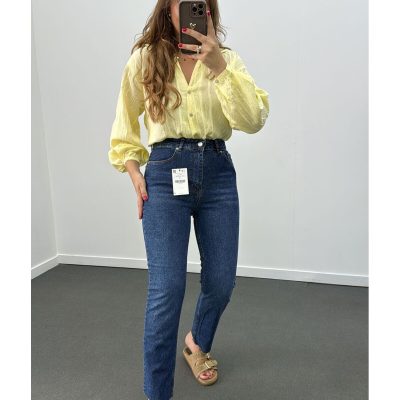 شلوار جین زنانه Juliet Orta Kot Ton Yüksek Bel Slim Fit - شرابی