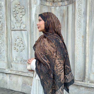 شال زنانه طرح دار بامبو کراش تو دوربان - Kahverengi-siyah