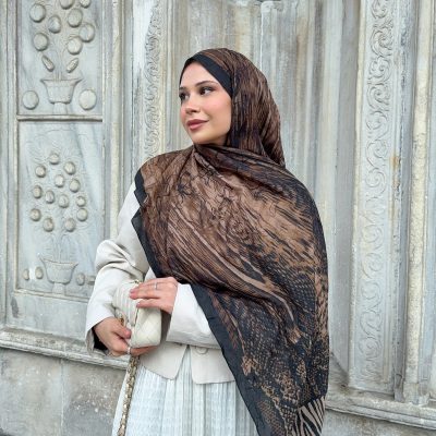 شال قهوه زنانه نخی Mira Ipek قهوه‌ای