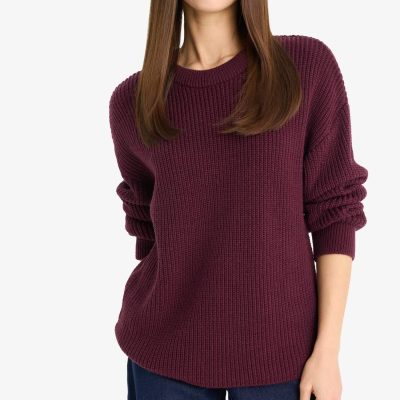پلیور بافت ساده یقه اسکی فیت معمولی از پارچه سلانیک H6905AZ25WN - Bordo-BR455