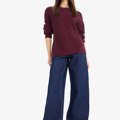 پلیور زنانه اورسایز بوردو مدل Basic Ilkcet Moda