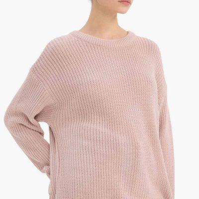 پلیور بافت ساده یقه اسکی فیت معمولی از پارچه سلانیک H6905AZ25WN - Pembe-PN402