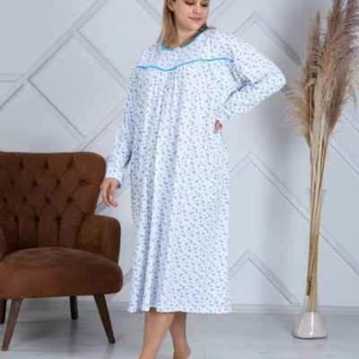 پیراهن خواب مادرانه زمستانی نخی پنبه‌ای بنفش - Mavi Kışlık