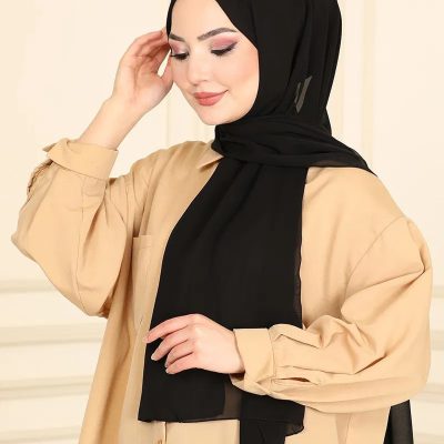 شال دوز شانتون ساده - مشکی