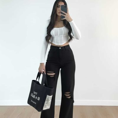 شلوار جین زنانه Isla Power مدل Lvk-001040a مشکی با کمر فوق‌العاده بالا و پاچه‌های گشاد - siyahh dd