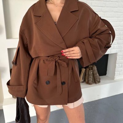 کت بادگیر زنانه قهوه‌ای Ekim Store
