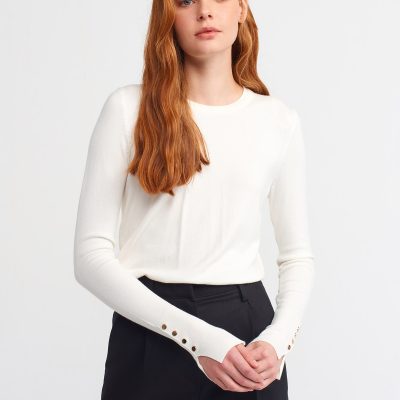 1267 بافت یقه گرد با آستین کوتاه و برش میانی - مشکی - اکرو