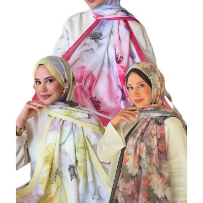 ست شال نرم پنبه‌ای ۳ عددی باکس هدیه - fuşya sarı siyah