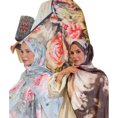 ست شال نرم پنبه‌ای ۳ عددی باکس هدیه - Gri Turuncu Kahve
