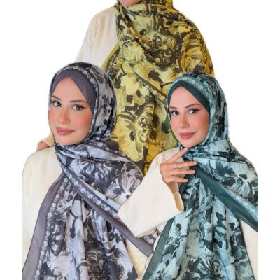 ست شال نرم پنبه‌ای ۳ عددی باکس هدیه - Yağ yeşil Çam Yeşil Siyah Beyaz