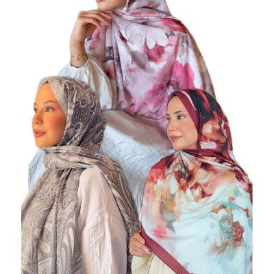 ست شال نرم پنبه‌ای ۳ عددی باکس هدیه - Bordo Gri Toz Pembe