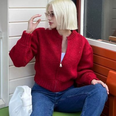 هیرکا زنانه DGN با بافت نرم و زیپ دار - شرابی