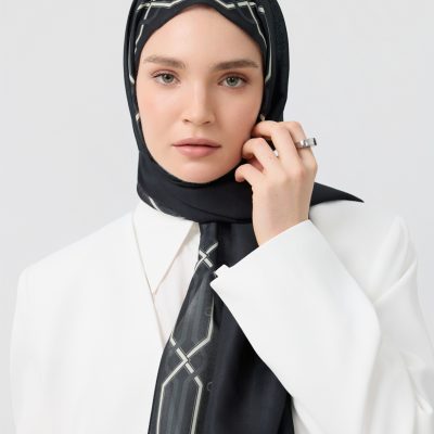 شال کتان توئیل لینکاژ نارنجی - İnterlock Siyah
