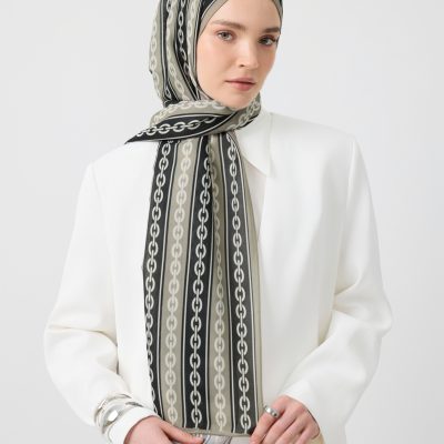 شال کتان توئیل لینکاژ نارنجی - Chain Taş
