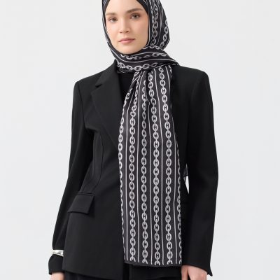 شال کتان توئیل لینکاژ نارنجی - Chain Ekru