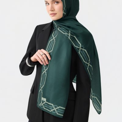 شال کتان توئیل لینکاژ نارنجی - İnterlock Koyu Yeşil