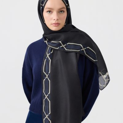شال کتان توئیل لینکاژ نارنجی - İnterlock Lacivert