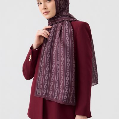 شال کتان توئیل لینکاژ نارنجی - Chain Mürdüm