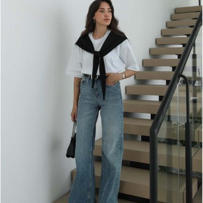 Açık Mavi Tintli Wide Leg Jean
