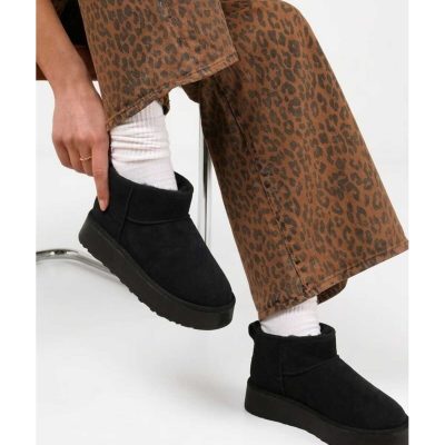مینی بوت با کف ضخیم مدل قهوه‌ای - مشکی