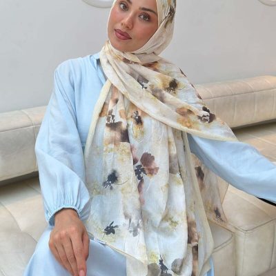 شال بامبو طرح گل بتیک مشکی - Sarı