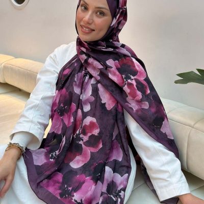 شال بامبو طرح گل بتیک مشکی - Mürdüm