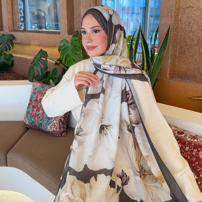 شال نخی نرم طرح‌دار Soon سری مشکی و سفید ps104 - Yeşil-Krem
