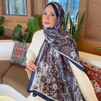 شال نخی نرم طرح‌دار Soon سری مشکی و سفید ps104 - Lacivert-Kahveli